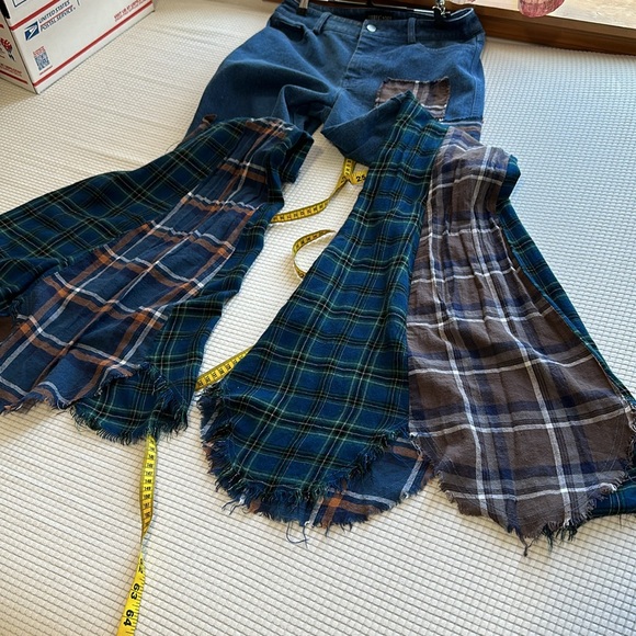 Dolls Kill Blue Plaid Patchwork Flare Pants - Picture 12 of 12